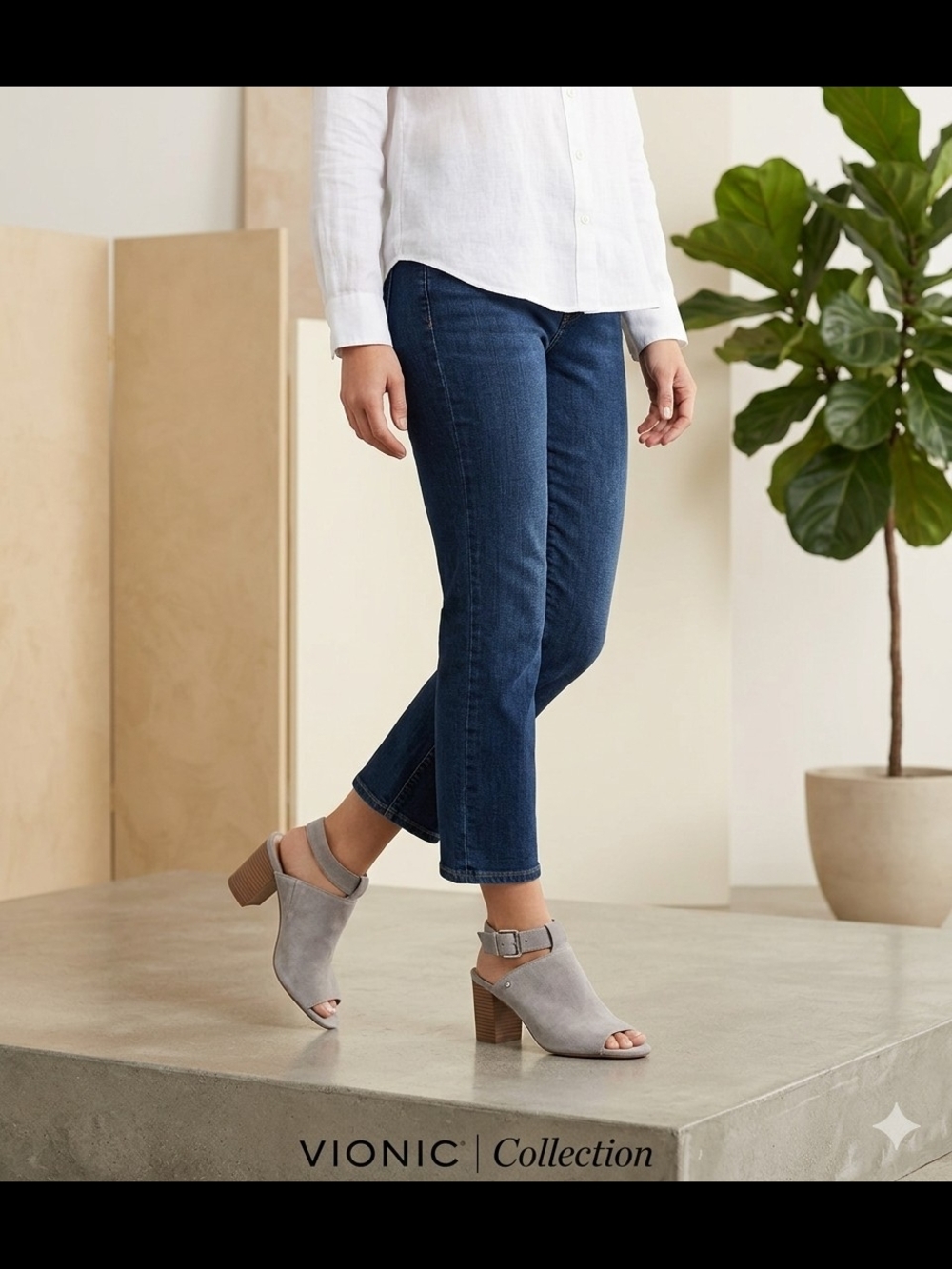 Vionic Gray Suede Open-Toe Block Heel Sandals